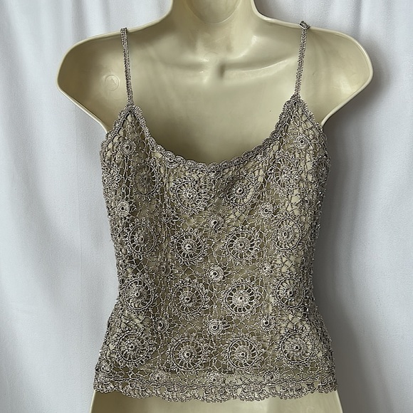 Carmen Marc Valvo Gorgeous Gold Floral Crochet Two Shirt Set **Sz Petite M**🌺🌺 - Picture 5 of 8